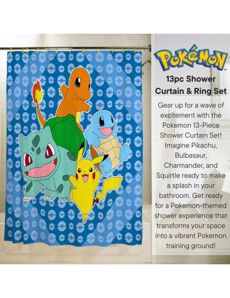 Cortina de Ducha Pokemon Franco 13 Piezas 182x182 cm Cortina de Ducha Pokemon Franco 13 Piezas 182x182 cm