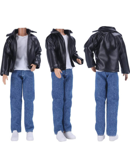 E-TING Abrigo de Cuero para Muñecas 29 cm y 30 cm Negro