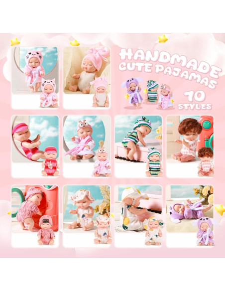 Hanaive 10 Pcs Muñecas Bebé Realistas 11 cm con Ropa Hanaive 10 Pcs Muñecas Bebé Realistas 11 cm con Ropa