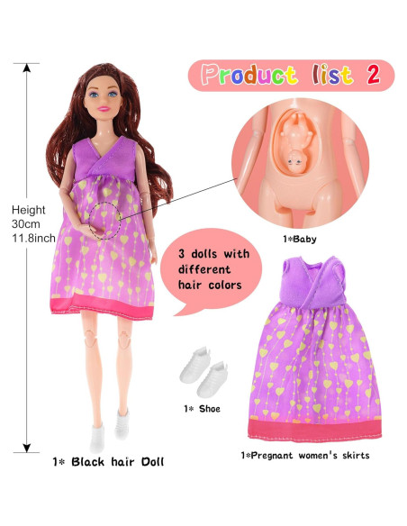 Paquete de 3 muñecas embarazadas Dollbie 29 cm intercambiables Paquete de 3 muñecas embarazadas Dollbie 29 cm intercambiables
