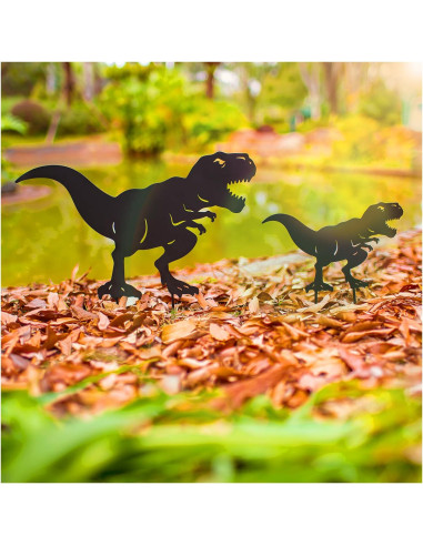 Estacas de Jardín SRDJXY Dinosaurio Metal Negro Decorativas