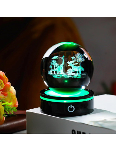 YWHL Bola de Cristal 3D de Dinosaurio con Base LED 8cm