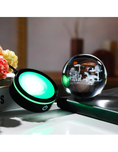 YWHL Bola de Cristal 3D de Dinosaurio con Base LED 8cm