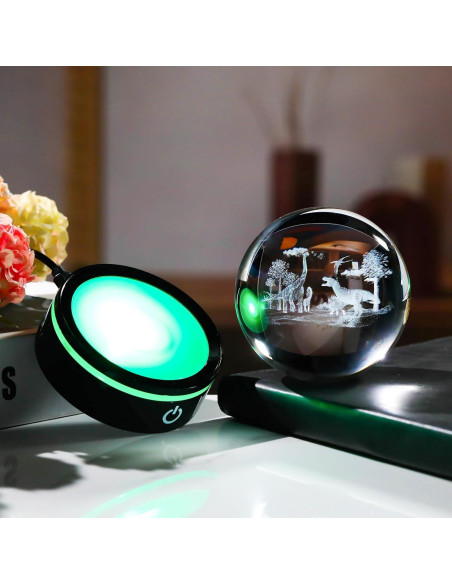 YWHL Bola de Cristal 3D de Dinosaurio con Base LED 8cm YWHL Bola de Cristal 3D de Dinosaurio con Base LED 8cm