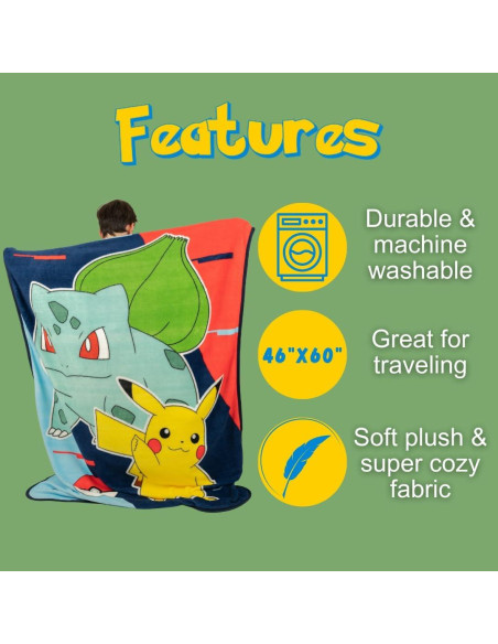 Manta Pokémon Franco Pikachu y Bulbasaur 116x152 cm Manta Pokémon Franco Pikachu y Bulbasaur 116x152 cm