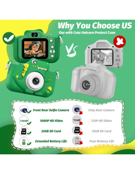 Cámara Digital para Niños HOOMOON Dinosaurio 1080P Verde Cámara Digital para Niños HOOMOON Dinosaurio 1080P Verde