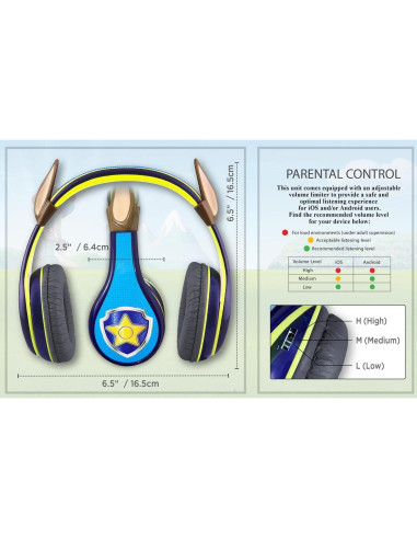 Auriculares Paw Patrol Chase para Niños con Volumen Limitado