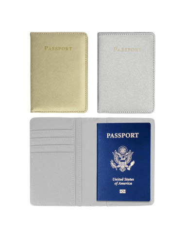 Soporte de Pasaporte 2 Pcs Cuero PU Btmooz Dorado Plateado