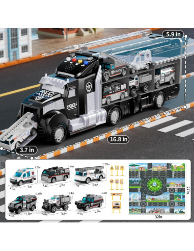 Juego de Camiones de Policía NIPLOOOW con Alfombrilla 81x69cm