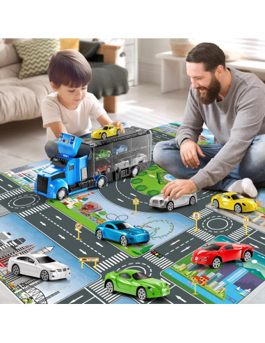Juego de Camiones de Carreras NIPLOOOW con Alfombrilla 81x69cm
