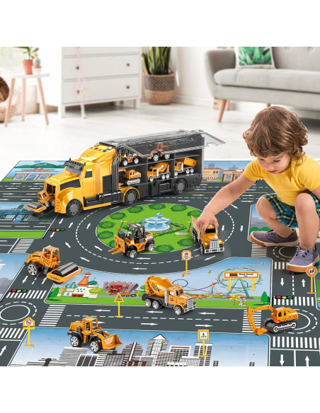 Juego de Camiones de Construcción NIPLOOOW con Alfombrilla Juego de Camiones de Construcción NIPLOOOW con Alfombrilla