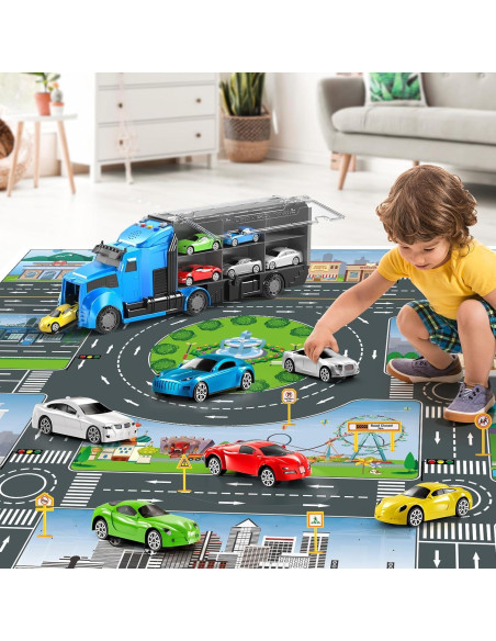 Juego de Camiones de Carreras NIPLOOOW con Alfombrilla 81x69cm Juego de Camiones de Carreras NIPLOOOW con Alfombrilla 81x69cm