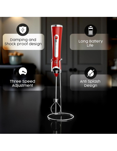 Espumador de Leche Eléctrico Utensilla Rojo - 3 Velocidades