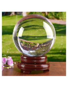 Bola de Cristal K9 15 cm con Soporte de Madera para Meditación