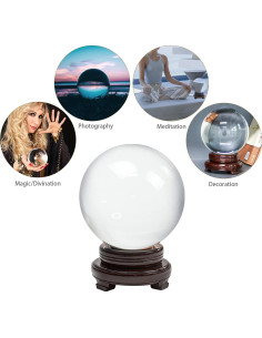 Bola de Cristal K9 15 cm con Soporte de Madera para Meditación 2