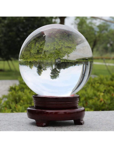 Bola de Cristal K9 15 cm con Soporte de Madera para Meditación