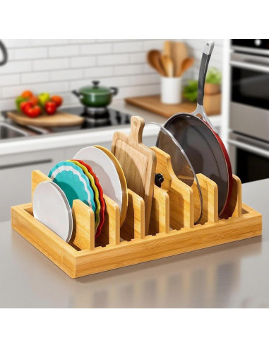 Organizador de Tapa de Olla de Bambú LONG TAO Ajustable 39x19.5cm