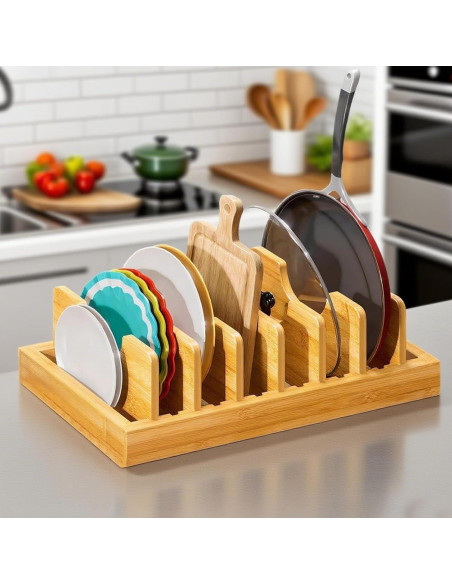 Organizador de Tapa de Olla de Bambú LONG TAO Ajustable 39x19.5cm Organizador de Tapa de Olla de Bambú LONG TAO Ajustable 39x19.5cm