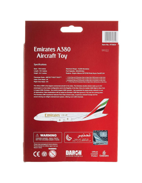 Avión de Metal Daron Emirates A380 15 cm para Niños +3 Avión de Metal Daron Emirates A380 15 cm para Niños +3