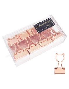 Clips de Carpeta Metálicos Supfoxer en Forma de Gato Oro Rosa - 12 Piezas
