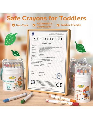 Crayones JUPITEARTH 12 Colores Lavables No Tóxicos para Niños