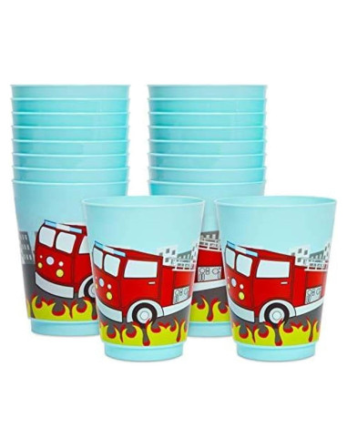 Vasos de Plástico Azul Bomberos 16 oz - BLUE PANDA