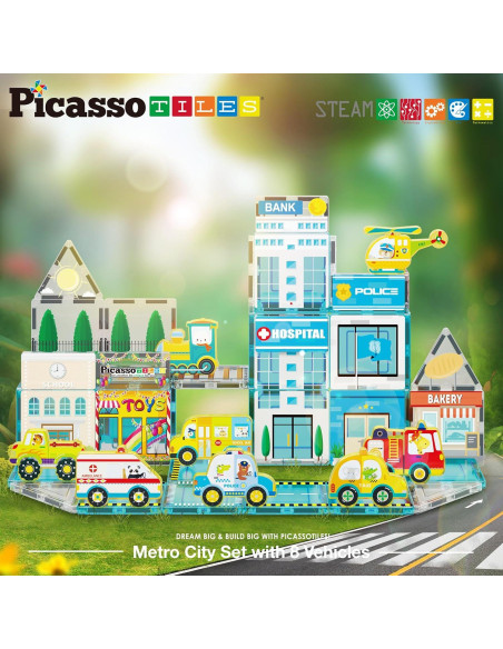 PicassoTiles Bloques Magnéticos Ciudad Metropolitana 50 Piezas PicassoTiles Bloques Magnéticos Ciudad Metropolitana 50 Piezas