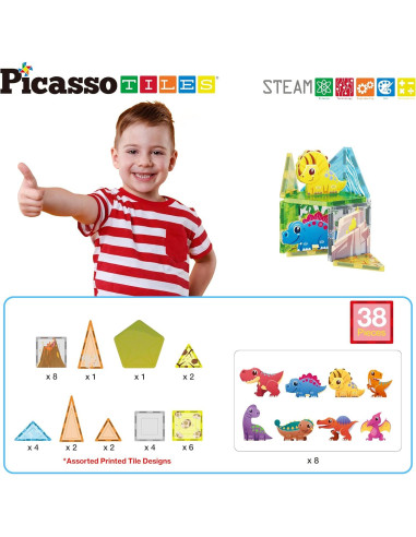 Juego de Bloques Magnéticos Dinosaurios PicassoTiles 38 Piezas