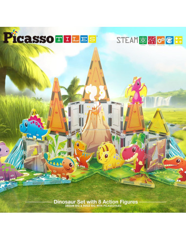 Juego de Bloques Magnéticos Dinosaurios PicassoTiles 38 Piezas