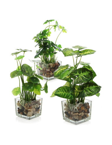 Set de 3 Plantas Falsas MyGift en Macetas de Vidrio 24.1 cm