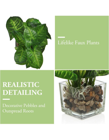 Set de 3 Plantas Falsas MyGift en Macetas de Vidrio 24.1 cm