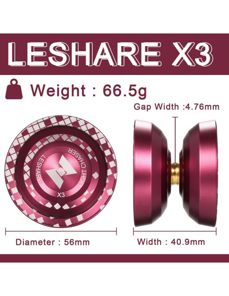 Yoyo LESHARE X3 Profesional No Responsivo Rojo 5.58cm Yoyo LESHARE X3 Profesional No Responsivo Rojo 5.58cm