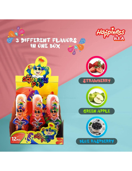 Caramelos Ácidos Happiness USA Sr. Squeezy Pop 12 Piezas Caramelos Ácidos Happiness USA Sr. Squeezy Pop 12 Piezas