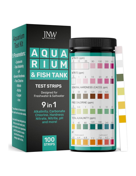 Kit de Prueba de Agua para Acuarios JNW Direct - 100 Tiras 9-en-1 Kit de Prueba de Agua para Acuarios JNW Direct - 100 Tiras 9-en-1