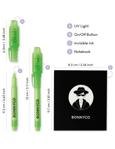 BONNYCO Paquete 32 Bolígrafos Tinta Invisible y Cuaderno