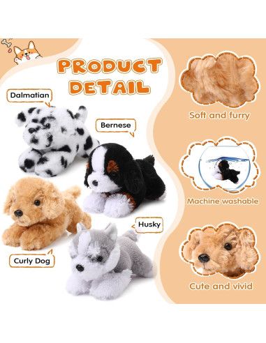 Paquete de 4 peluches de perro Suilung 22 cm variados