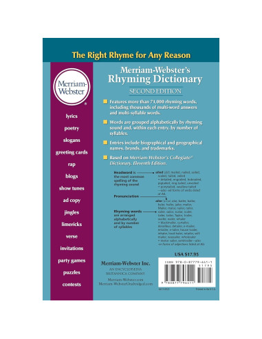 Merriam-Webster's Rhyming Dictionary, Second Edition, Trade Paperback