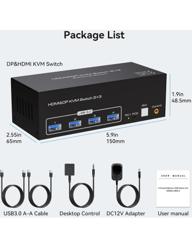 Interruptor KVM 3 Monitores ATLAHET HDMI 2 DP 8K 60Hz