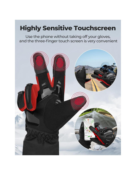 Guantes de Moto KEMIMOTO Invierno Impermeables Táctiles Rojo Guantes de Moto KEMIMOTO Invierno Impermeables Táctiles Rojo