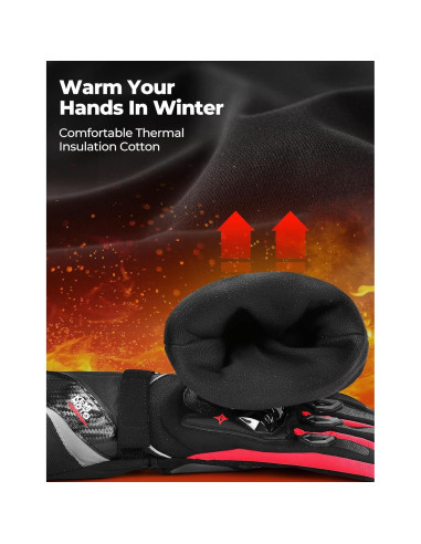 Guantes de Moto KEMIMOTO Invierno Impermeables Táctiles Rojo