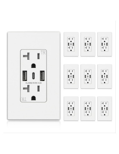 Enchufe de Pared USB-C ELEGRP 3 Puertos 20A Blanco 10 Unidades