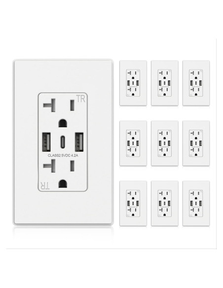 Enchufe de Pared USB-C ELEGRP 3 Puertos 20A Blanco 10 Unidades Enchufe de Pared USB-C ELEGRP 3 Puertos 20A Blanco 10 Unidades