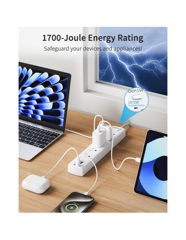 Adaptador de Enchufe 2 a 3 Clavijas DEPOW con 5 AC y 4 USB