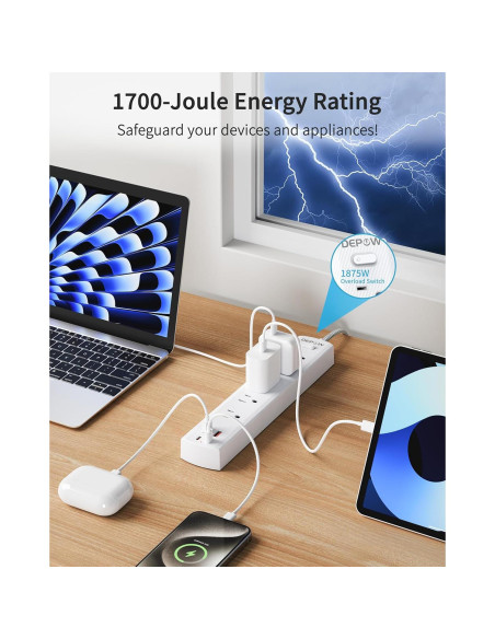 Adaptador de Enchufe 2 a 3 Clavijas DEPOW con 5 AC y 4 USB Adaptador de Enchufe 2 a 3 Clavijas DEPOW con 5 AC y 4 USB