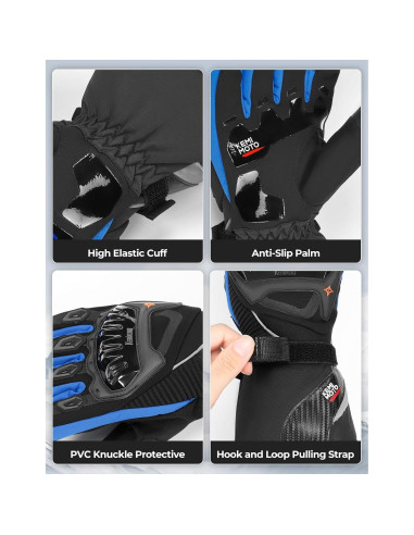 Guantes de Moto KEMIMOTO Invierno Impermeables Táctiles Azul