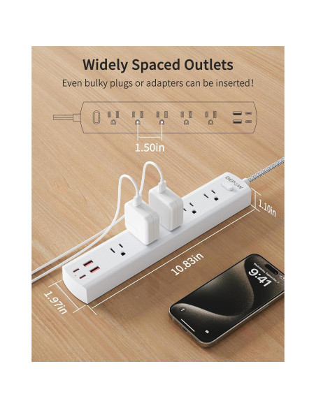 Adaptador de Enchufe 2 a 3 Clavijas DEPOW con 5 AC y 4 USB Adaptador de Enchufe 2 a 3 Clavijas DEPOW con 5 AC y 4 USB