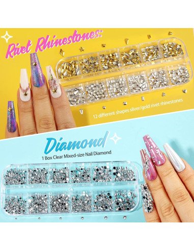 Kit de Piedras Preciosas para Uñas Teenitor - 41 Cajas Variadas