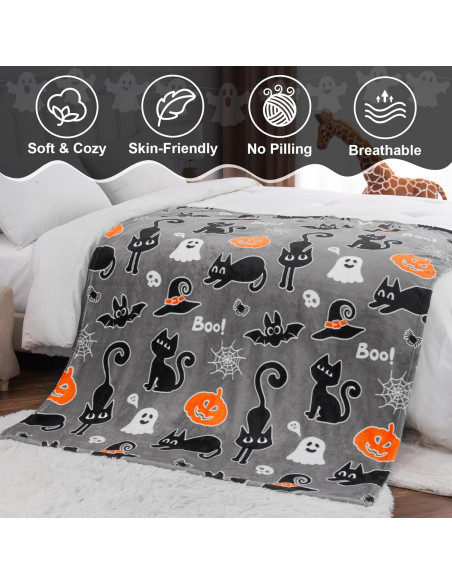 Manta Halloween Levens 127x152 cm Gato Murciélago Brillante Manta Halloween Levens 127x152 cm Gato Murciélago Brillante