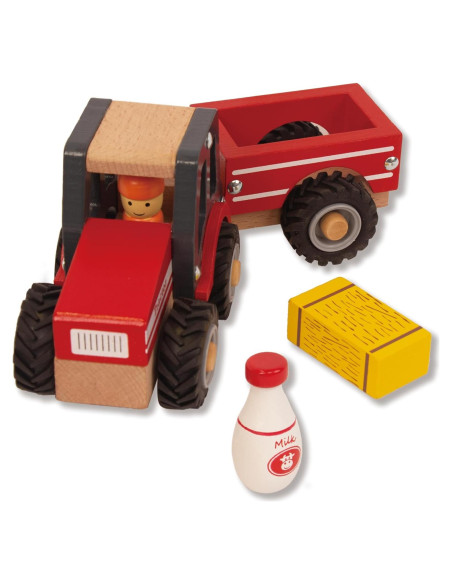 Tractor de Madera Rojo WoodenEdu para Niños 1-3 Años Tractor de Madera Rojo WoodenEdu para Niños 1-3 Años