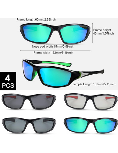 TOODOO 4 Pares Gafas de Sol Polarizadas UV para Hombres